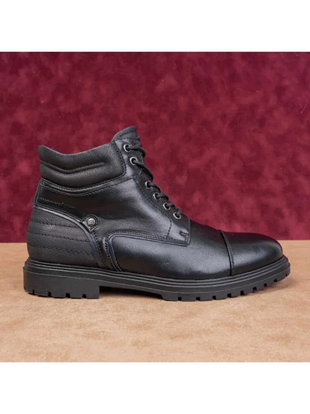 Tommy Hilfiger Men Oregon Black Faux Leather Combat Ankle Boots size 8